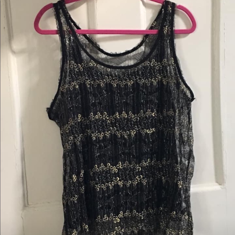 Gold silver and black lace tank